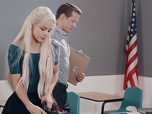 Blonde long haired teen neonate fucks her boyfriend at one's disposal the office